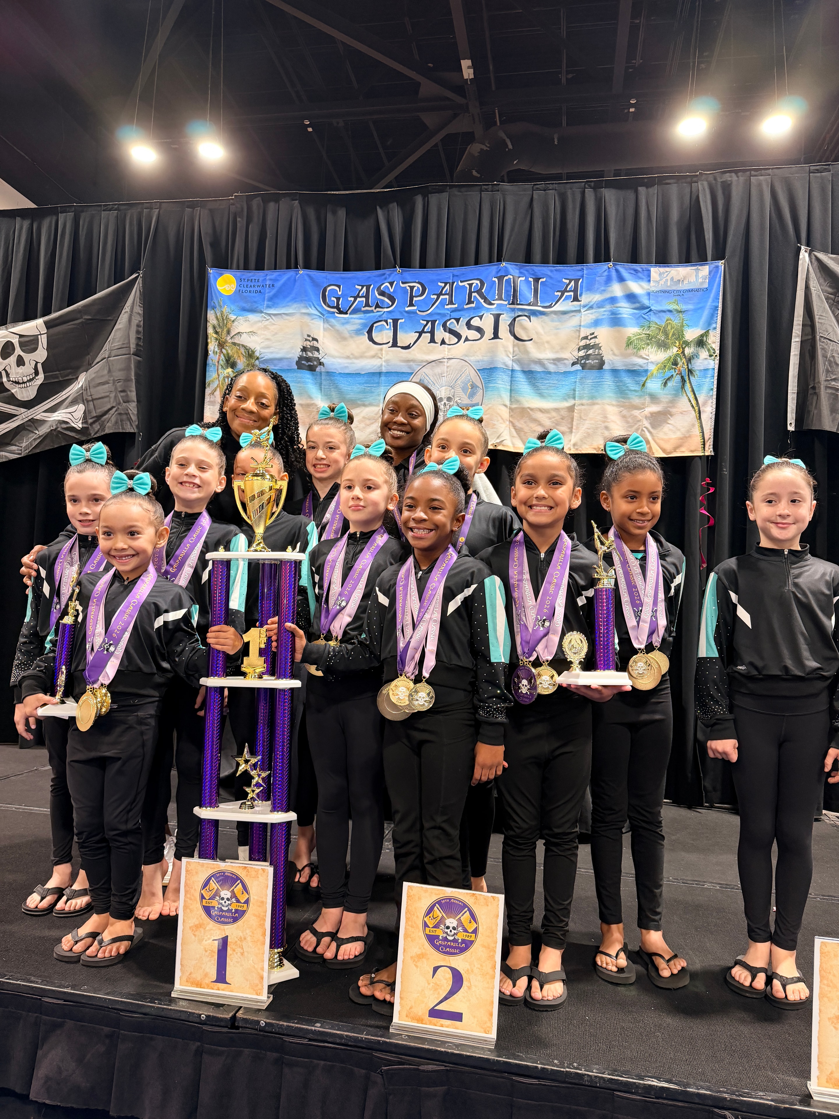 Intensity Gymnastics athletes on the podium at the Gasparilla Classic